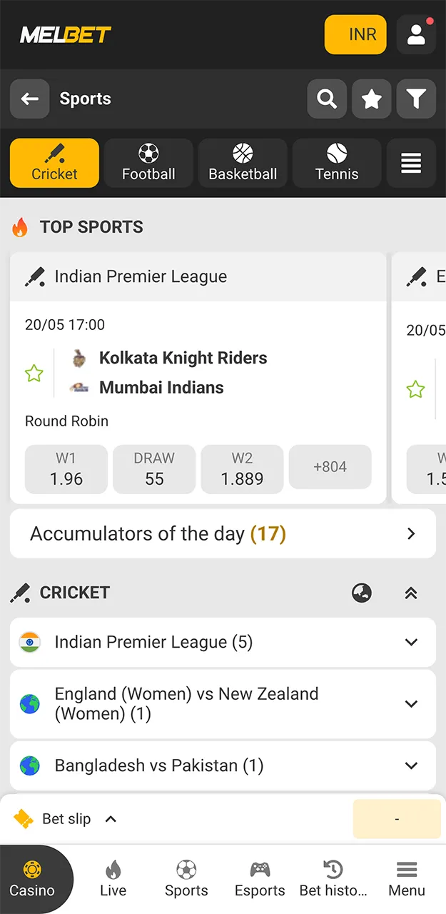 Take a look at the Melbet website and go to the cricket matches section.